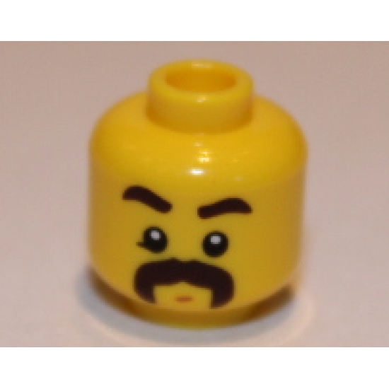 Minifigure, Head Dark Brown Eyebrows, Moustache Thick, Chin Dimple, White Pupils Pattern (BAM)