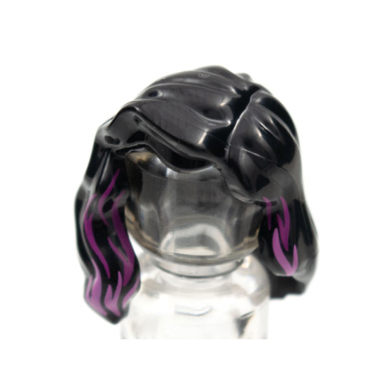 Minifigure, Hair Female Mid-Length with Part over Right Shoulder and Magenta and Dark Pink Highlights Pattern