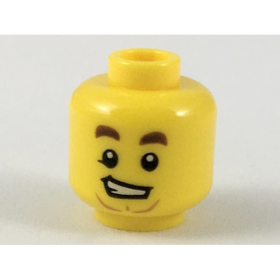 Minifigure, Head Reddish Brown Eyebrows, Lopsided Open Grin with Teeth, Medium Nougat Anchor Beard Pattern