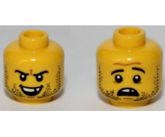 Minifigure, Head Dual Sided Beard Stubble, Missing Tooth, Open Grin / Frown Pattern