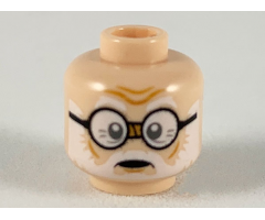 Minifigure, Head White Eyebrows and Beard, Round Black Glasses Pattern