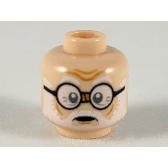 Minifigure, Head White Eyebrows and Beard, Round Black Glasses Pattern