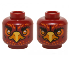 Minifigure, Head Dual Sided Alien Chima Phoenix Amber Eyes, Orange Feathers, Yellow Beak, Neutral / Stern Pattern (Foltrax)
