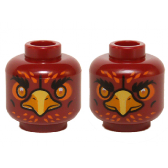 Minifigure, Head Dual Sided Alien Chima Phoenix Amber Eyes, Orange Feathers, Yellow Beak, Neutral / Stern Pattern (Foltrax)