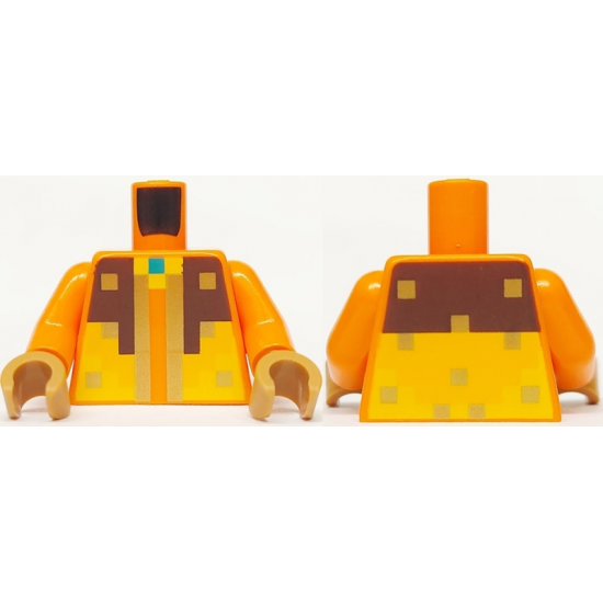 Torso Pixelated Dark Brown and Bright Light Orange Armor with Gold Trim and Dark Turquoise Neck Pattern / Orange Arms / Medium Nougat Hands