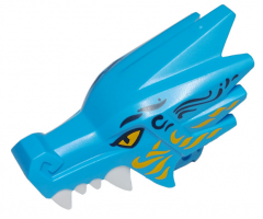 Dragon Head (Ninjago) Jaw Upper with Four White Teeth per Side with Black and Bright Light Orange Eyes and Markings Pattern