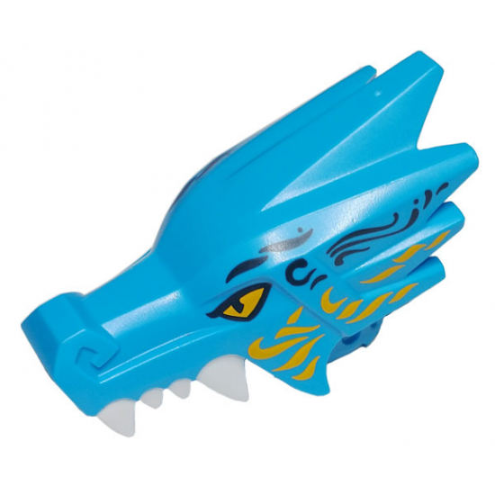 Dragon Head (Ninjago) Jaw Upper with Four White Teeth per Side with Black and Bright Light Orange Eyes and Markings Pattern