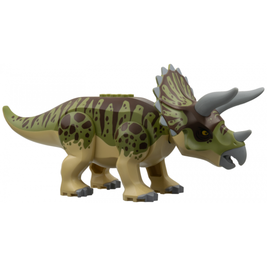 Dinosaur Triceratops with Olive Green and Dark Brown Stripes on Back