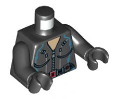 Torso Female Silver Zippered Suit with Belt, Red Buckle and Dark Azure Lines Pattern (Black Widow) / Black Arms / Black Hands