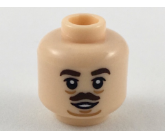 Minifigure, Head Dark Brown Eyebrows and Small Moustache, Medium Nougat Sagging Lines Under Eyes and Chin Pattern