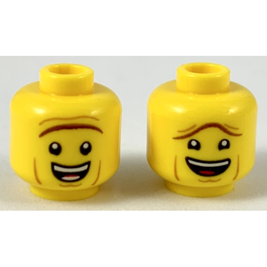 Minifigure, Head Dual Sided Reddish Brown Unibrow, Open Mouth Smile, Raised Unibrow / Lowered Unibrow Pattern (President Business)