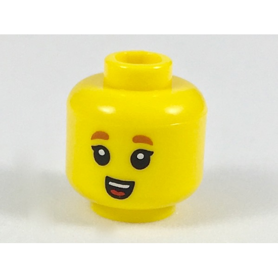 Minifigure, Head Child Dark Orange Small Eyebrows, Small Open Mouth with Teeth and Tongue Pattern