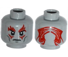 Minifigure, Head Alien Black Eyebrows, Dark Bluish Gray Cheek Lines, Red Skin Texture / Tattoos on Front and Back Pattern