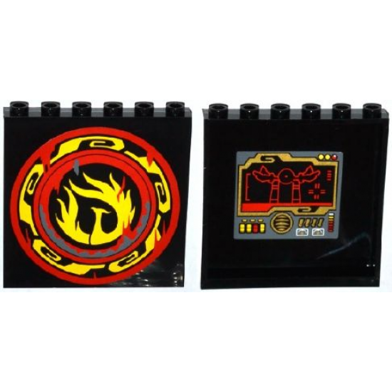 Panel 1 x 6 x 5 with Control Panel and Screen on Inside and Yellow Phoenix Flames on Outside Pattern (Stickers) - Set 70750