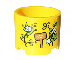 Brick, Round 3 x 3 x 2 with Recessed Center and Axle Hole with Wooden Sign and Plants with Flowers Pattern (Sticker) - Set 41707