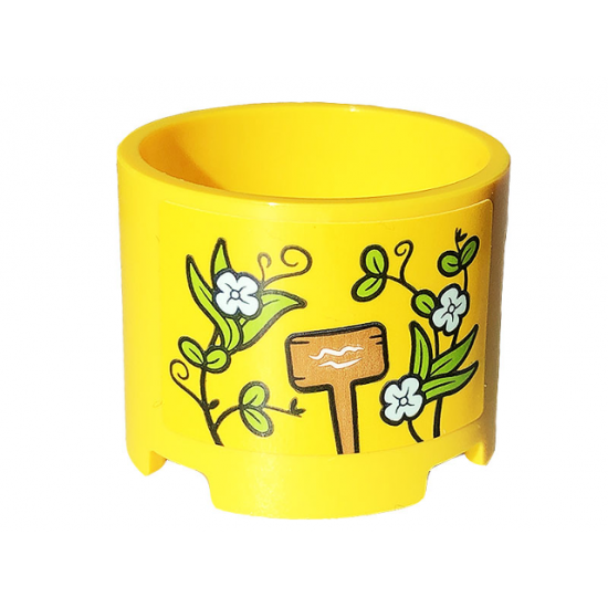 Brick, Round 3 x 3 x 2 with Recessed Center and Axle Hole with Wooden Sign and Plants with Flowers Pattern (Sticker) - Set 41707