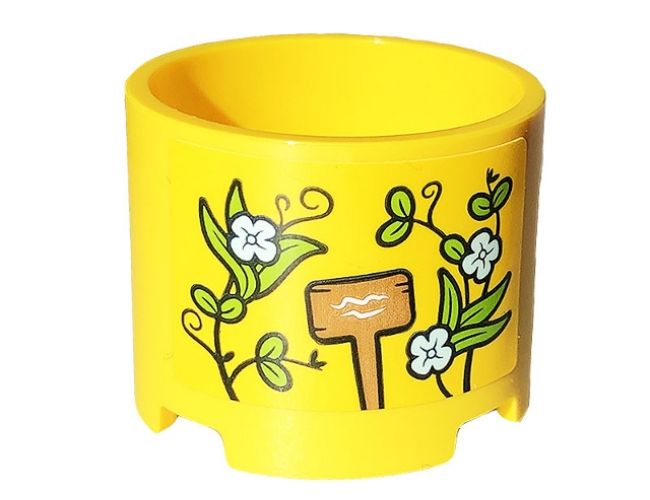 Brick, Round 3 x 3 x 2 with Recessed Center and Axle Hole with Wooden Sign and Plants with Flowers Pattern (Sticker) - Set 41707
