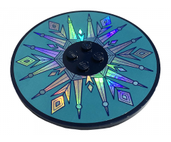 Tile, Round 8 x 8 with 4 Studs in Center with Metallic Light Blue Snowflake and Ice Crystals Pattern (Sticker) - Set 43197