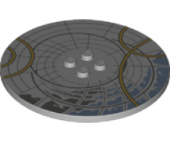 Tile, Round 8 x 8 with 4 Studs in Center with Dark Bluish Gray and Gold Circles Pattern
