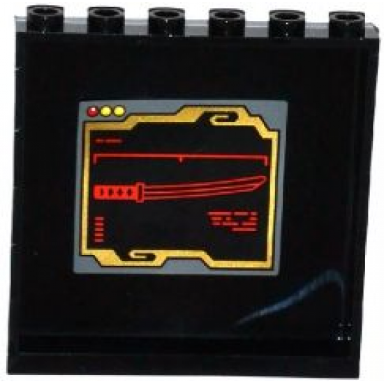 Panel 1 x 6 x 5 with Red Katana Sword on Black Screen Pattern on Inside (Sticker) - Set 70750