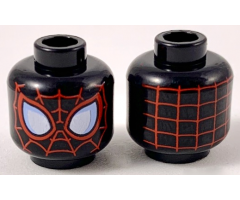 Minifigure, Head Alien with Spider-Man Red Webbing, Large White Eyes with Bright Light Blue Edges and Red Borders, Webs DO NOT Touch at Nose Pattern