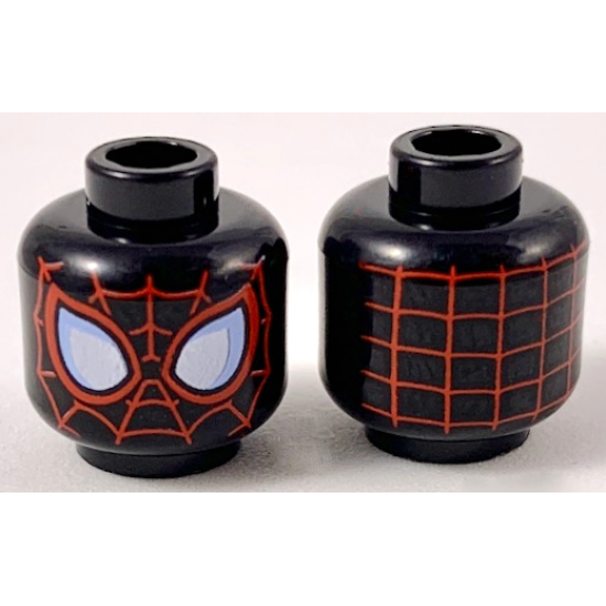 Minifigure, Head Alien with Spider-Man Red Webbing, Large White Eyes with Bright Light Blue Edges and Red Borders, Webs DO NOT Touch at Nose Pattern