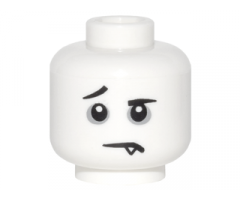 Minifigure, Head Black Eyebrows, Raised Right Eyebrow, Dark Bluish Gray Eye Circles, Downturned Mouth with Fang Pattern