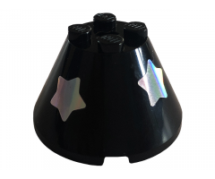Cone 4 x 4 x 2 with Axle Hole with 2 Silver Stars Pattern Model Left Side (Sticker) - Set 41687