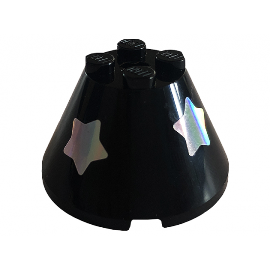 Cone 4 x 4 x 2 with Axle Hole with 2 Silver Stars Pattern Model Left Side (Sticker) - Set 41687