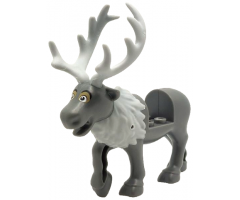 Reindeer, Frozen with Molded Light Bluish Gray Flexible Rubber Antlers, Tail and Fur Around Neck and Printed White and Dark Tan Eyes with Black Round Eyebrows, Upper Eyelids Pattern (Sven)