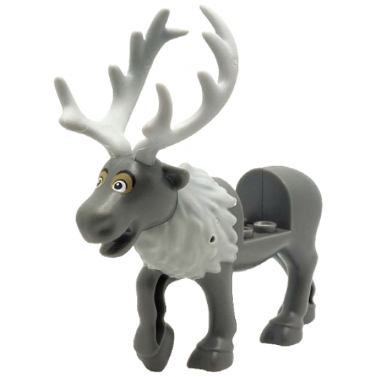 Reindeer, Frozen with Molded Light Bluish Gray Flexible Rubber Antlers, Tail and Fur Around Neck and Printed White and Dark Tan Eyes with Black Round Eyebrows, Upper Eyelids Pattern (Sven)