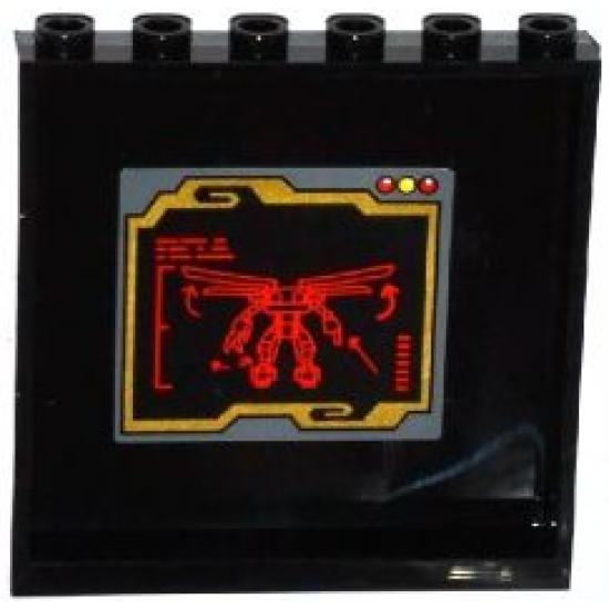 Panel 1 x 6 x 5 with Red Ninjago ElectroMech on Black Screen Pattern on Inside (Sticker) - Set 70750