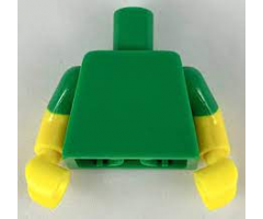 Torso Plain / Yellow Arms with Molded Green Short Sleeves Pattern / Yellow Hands
