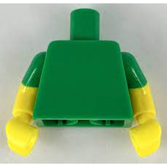 Torso Plain / Yellow Arms with Molded Green Short Sleeves Pattern / Yellow Hands