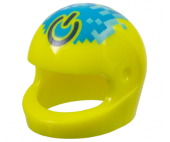 Minifigure, Headgear Helmet Motorcycle (Standard) with Dark Blue Power Symbol on Pixelated Medium Azure and Dark Azure Flame Pattern