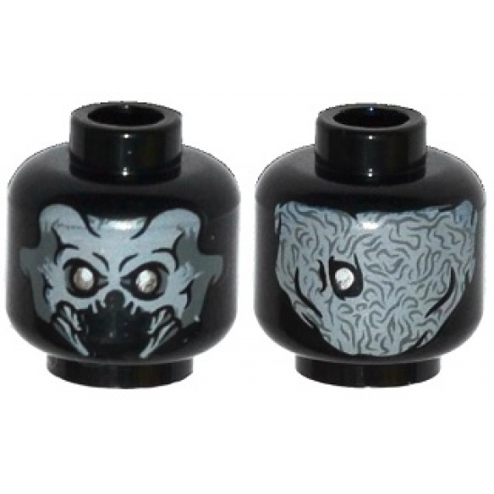 Minifigure, Head Dual Sided Alien Skull with Mandibles and Silver Eyes / Exoskeleton and One Eye Pattern
