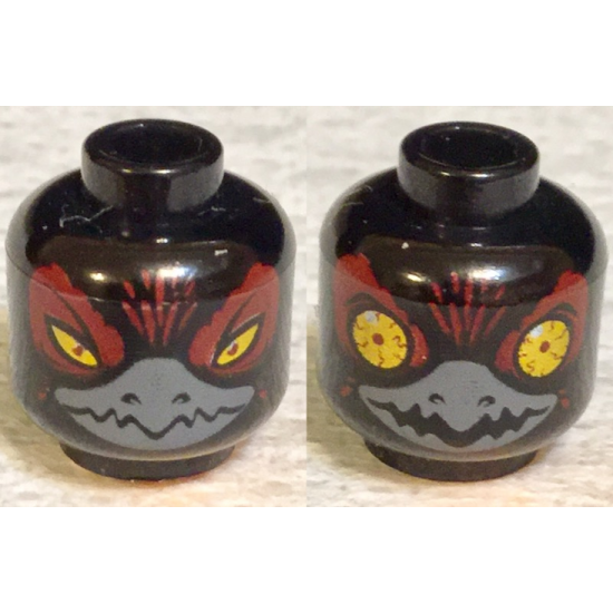 Minifigure, Head Dual Sided Alien Chima Raven with Beak, Yellow Eyes and Dark Red Pupils, Narrowed / Wide Open Bloodshot Pattern