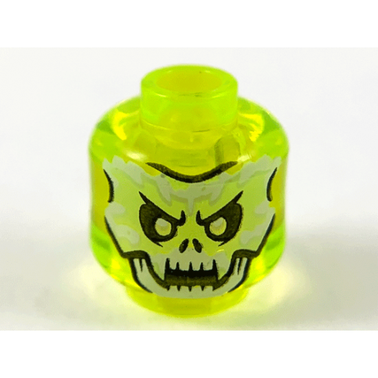 Minifigure, Head Alien Ghost with White and Yellowish Green Skull Face and Fangs Pattern