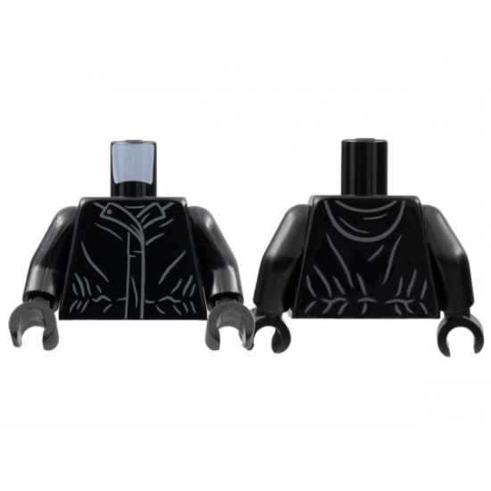 Torso Female Jacket with Hood, Silver Snap, Dark Bluish Gray Collar, Hem, Pocket, and Gather Lines Pattern / Black Arms / Black Hands