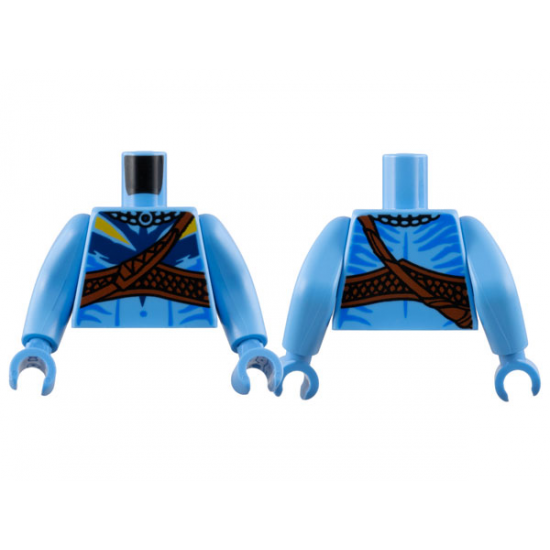Torso Na'vi with Blue Markings, Reddish Brown Shoulder Belt, and Dark Blue and Bright Light Orange War Paint Pattern / Medium Blue Arms Long / Medium Blue Hands