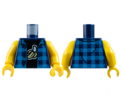 Torso Dark Azure Flannel Shirt Open over Black T-Shirt with White and Bright Light Yellow Peeled Banana Pattern / Yellow Arms / Yellow Hands