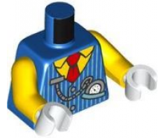 Torso Vest with Yellow Shirt, Red Tie, Metallic Light Blue Vertical Stripes with Silver Pocket Watch Pattern / Yellow Arms / White Hands