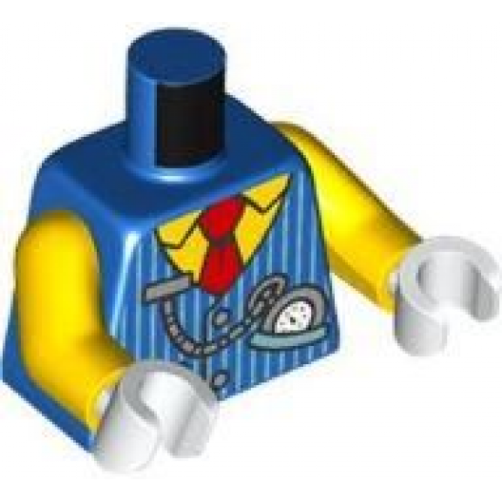 Torso Vest with Yellow Shirt, Red Tie, Metallic Light Blue Vertical Stripes with Silver Pocket Watch Pattern / Yellow Arms / White Hands