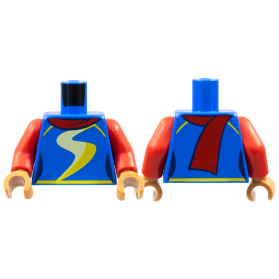 Torso Female Red Scarf, Yellow and Bright Light Yellow 'S' Swish Pattern / Red Arms / Medium Nougat Hands