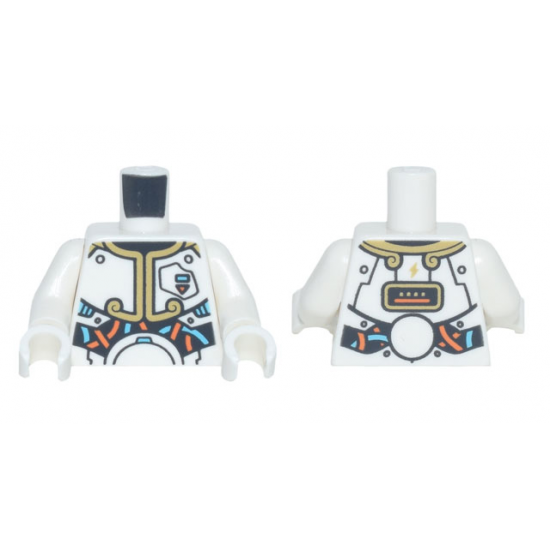 Torso Space Suit with Gold Trim, Medium Azure and Orange Wires Pattern / White Arms / White Hands