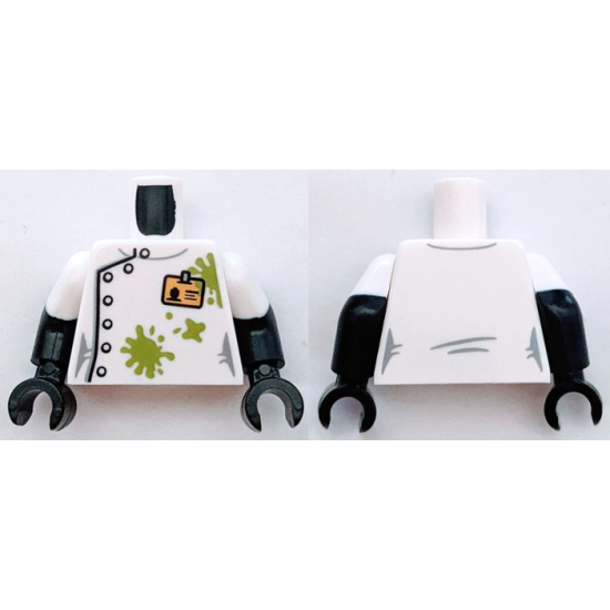 Torso Lab Coat Dirt Stains with White Buttons and ID Badge Pattern (BAM) / Black Arms with Molded White Short Sleeves Pattern / Black Hands