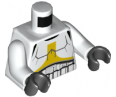 Torso SW Armor Stormtrooper, Detailed Armor with Yellow Marking without Shoulder Belts, Black Backpack with White Cylinders on Back Pattern / White Arms / Black Hands