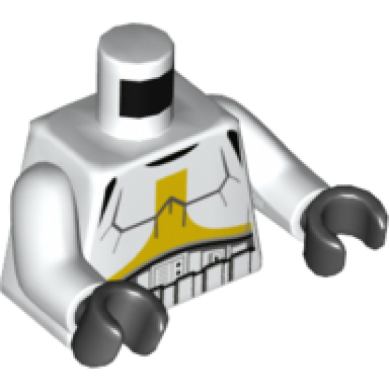 Torso SW Armor Stormtrooper, Detailed Armor with Yellow Marking without Shoulder Belts, Black Backpack with White Cylinders on Back Pattern / White Arms / Black Hands