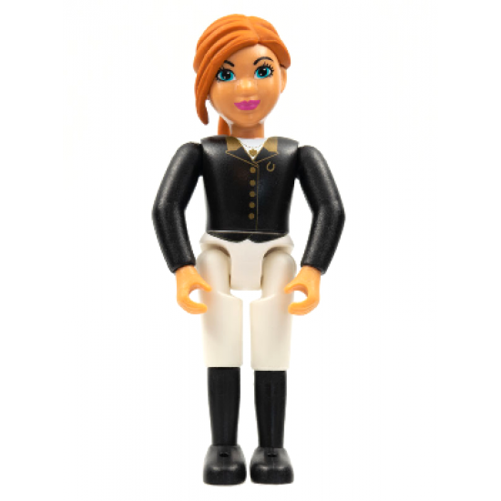 Belville Female - Horse Rider, White Shorts, Black Shirt with Gold Buttons and Collar, Black Boots, Dark Orange Ponytail