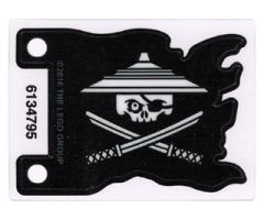 Plastic Part for Sets 70603 and 70605 - Black Tattered Flag with White Skull with Eye Patch and Conical Asian Hat over Crossed Katanas Pattern
